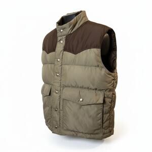 Vintage Gimbels Men’s Down Puffer Vest Two-Tone Olive Green Brown Size Medium